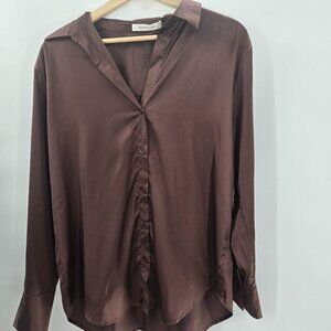 Mustard Seed Dark Brown Long Sleeved Button Up Blouse Size Small